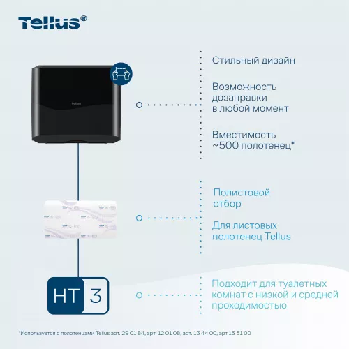 913508 HT3 Диспенсер-мини для листовых полотенец Tellus моносложения, черный