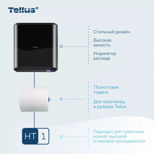 911008 HT1 Диспенсер для полотенец в рулонах черный Tellus Matic Solution®