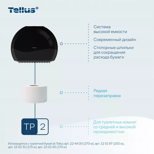 922008 Tellus диспенсер для туалетной бумаги в мини Джамбо рулонах, черный