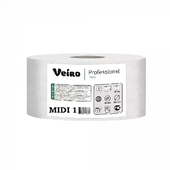 MIDI1 Veiro Lite Basic Бумага туалетная в средних рулонах, 1 слой (12 рулонов*180м)