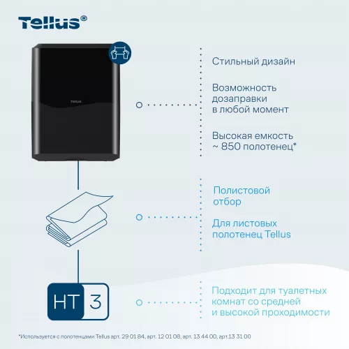 913008 Tellus диспенсер для листовых полотенец моносложения, черный